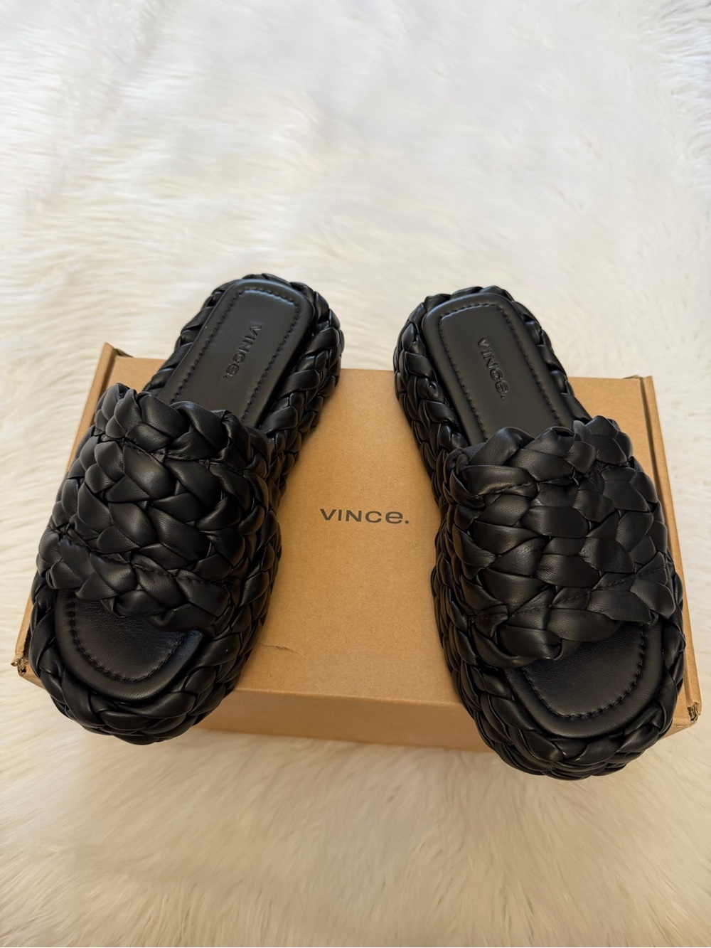 Vince Pompeii Black Braided Slide Sandals Sz 6.5